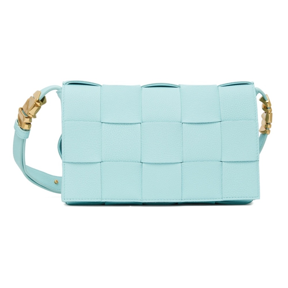 Bottega Veneta cassette bag with gold rings aqua/pale blue excellent condition